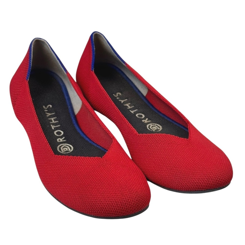 Rothy's Red Flats with Blue Trim